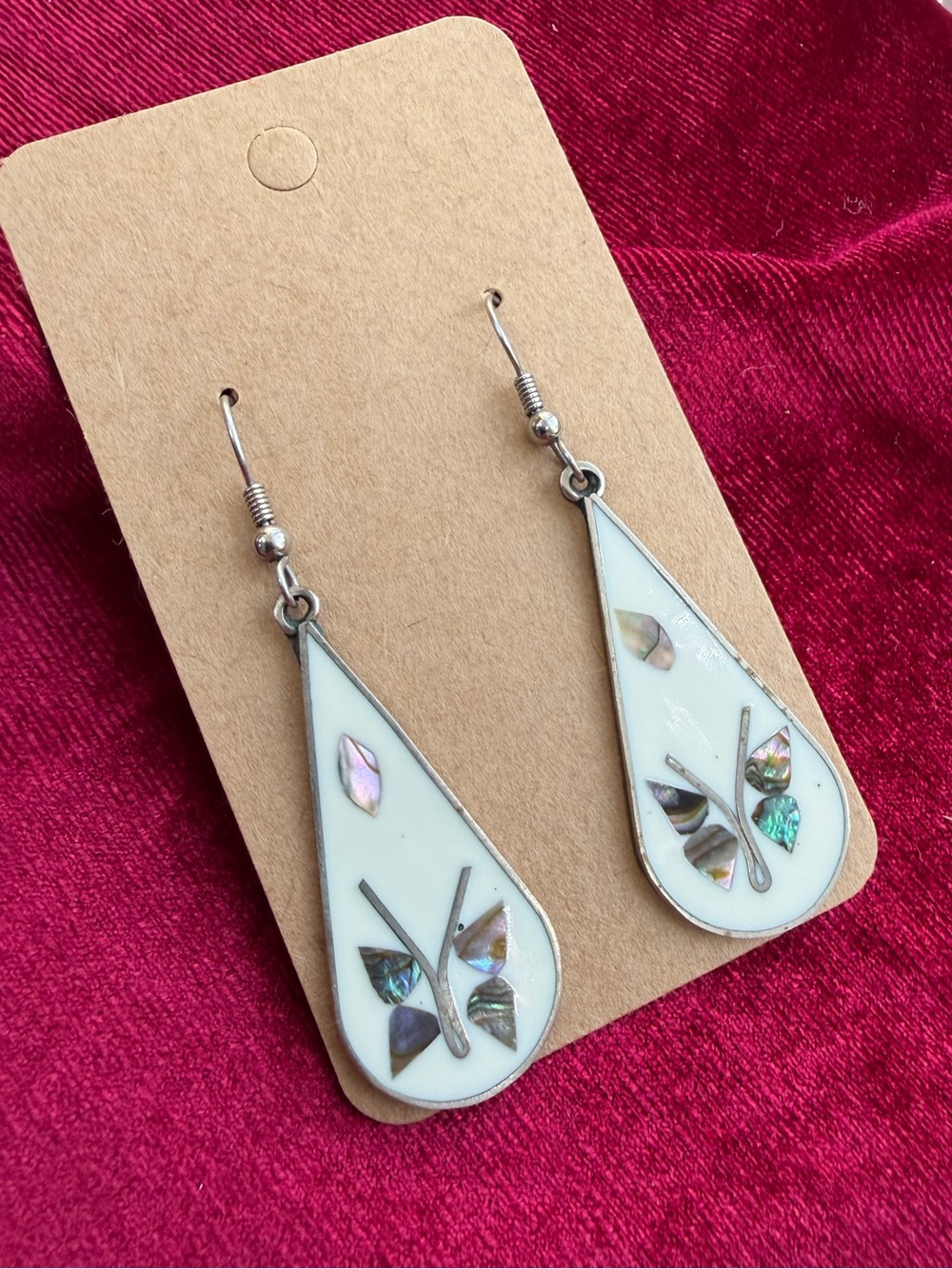 Vintage Mexican Alpaca teardrop dangle earrings